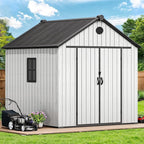 YITAHOME 8X8 ft Outdoor Plastic Storage Shed with Floor, 16mm Extra Thick Waterproof Garden Shed with Vision Window, Lockable Door & Vents, Heavy Duty Tool Storage for Patio, Lawn Mower, Bike, Gray