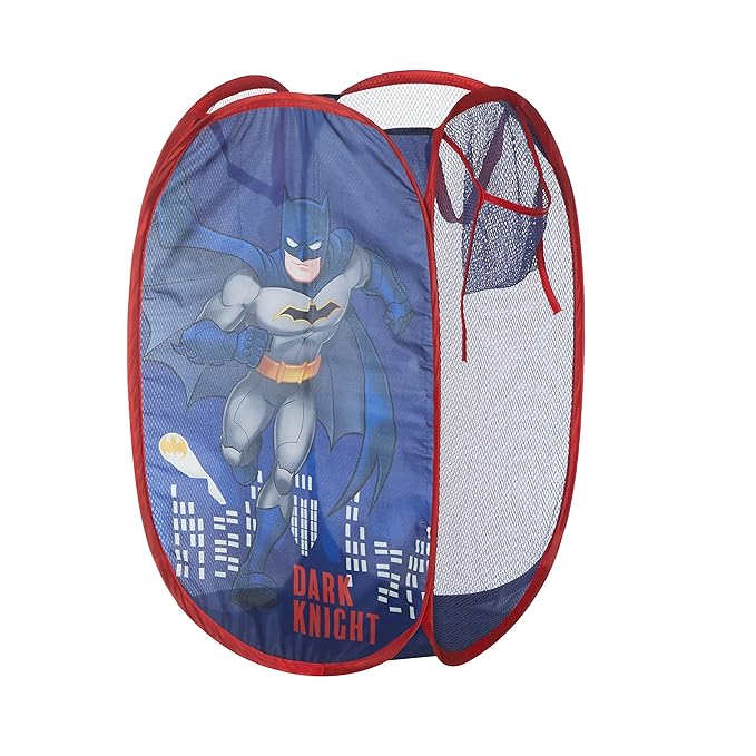Batman Pop-Up Hamper with Durable Carry Handles, Kids Laundry & Room Storage Organizer, 21”H x 13.5”W x 13.5”L, Blue