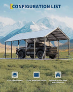 GarveeLife 13x26 ft Metal Carport with Vertical Roof, Heavy-Duty Metal Car Port 120° Steep-Pitch Roof, 133" High-Clearance for Full-Sized Pickups, Tractors, and Bass Boats