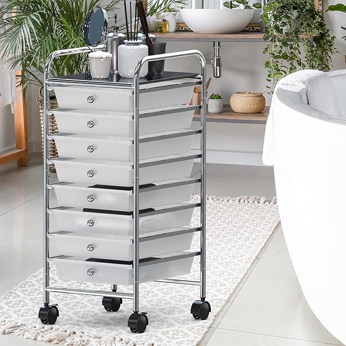 Simple Houseware Utility Cart with 8 Drawers Rolling Storage Art Craft Organizer, Chrome