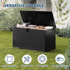Garvee Outdoor Storage Box, 73 gal Large Waterproof Resin Deck Box Indoor Outdoor Use, Lockable UV Resistant Storage Bin for Patio, Garden, Cushions, Tools, Equipment, Black