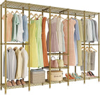 H5 Large Wire Garment Rack, Heavy Duty Clothes Racks, Wardrobe Closet Rack for Hanging Clothes, Freestanding Clothing Racks with Adjustable Shelf, 93.3" Wx15.7 Dx75.4 H, Gold, Load 1400 lbs