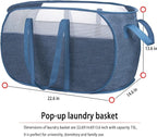 Pop Up Laundry Hamper，with Durable Handles collapsible laundry basket，Easy to Open and Fold for college Dorm,kids room，travel (black+blue)…
