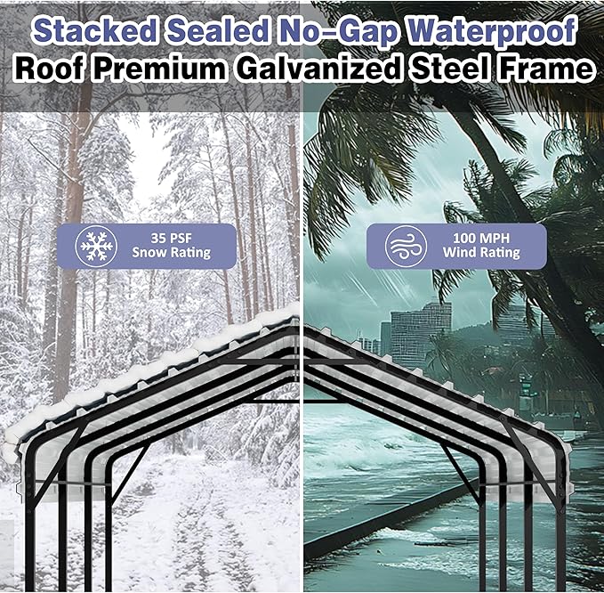 JY QAQA 12 x 15 FT Metal Carport Kits with Galvanized Steel Roof, Heavy Duty Metal Carport Canopy, Outdoor Car Tent Garage Shelter for Car, SUV, Truck and Boats, White