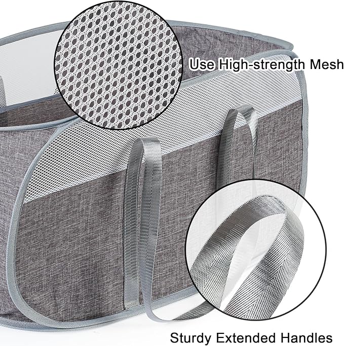 Collapsible Laundry Baskets, Pop Up Laundry Baskets with Reinforced Handles, Lightweight Foldable Laundry Basket for LaundryRoom,Bathroom or Travel (Gray)