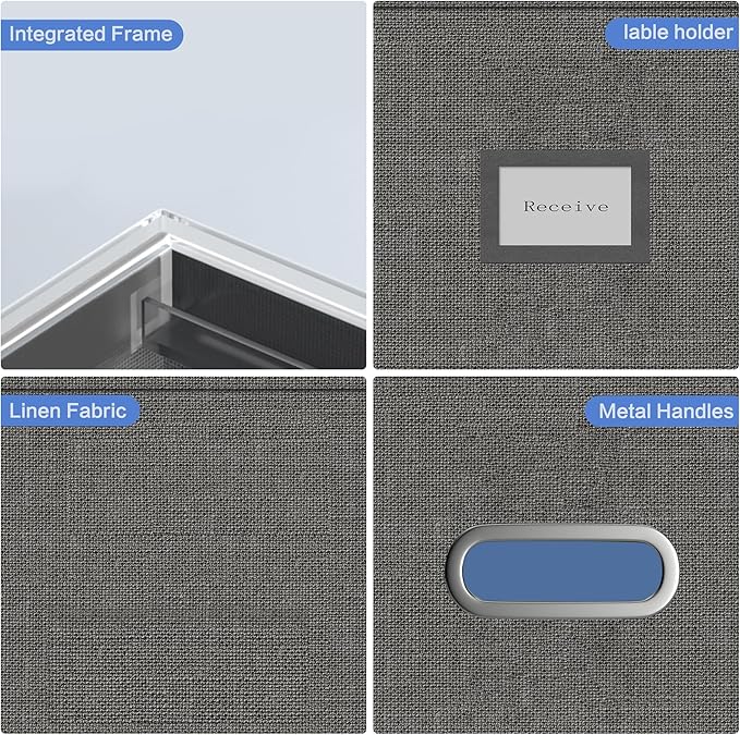 File Organizer Box - File Boxes for Hanging Files with Lid Set of 4 Decorative Hanging Folders Organizer with One-Piece Plastic Frame Slides (Grey, 13.2 * 10.1 * 10.1in(4Pack))