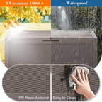 KAMABOKO 101 Gallon Waterproof Large Resin Deck Box, Lockable Large Outdoor Storage Boxes Indoor Outdoor Storage Container for Patio Cushions, Gardening Tools, Pool Supplies, Grey