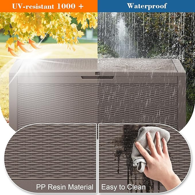 KAMABOKO 101 Gallon Waterproof Large Resin Deck Box, Lockable Large Outdoor Storage Boxes Indoor Outdoor Storage Container for Patio Cushions, Gardening Tools, Pool Supplies, Grey