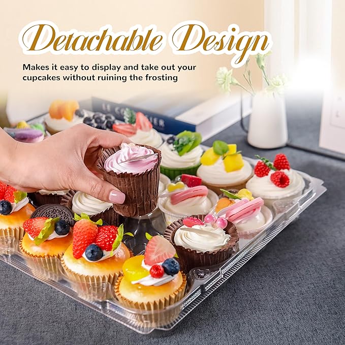 24 Count Cupcake Containers 15 Pack Cupcake Holders with Detachable Tall Dome Lids Clear Plastic Stackable Cupcake Boxes for 360 Cupcakes, BPA Free, Standard Size