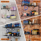 6 Pack Foldable Wall Shelf, Wall Mounted Garage Storage Shelves, Heavy Duty Wall Shelving Supports Up To 270 LBS. Floating Shelves With 12 Hooks Metal Storage Rack for Office, Kitchen and Laundry Room