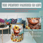 Cute Sunflowers Small Cow Laundry Basket Foldable With Handles Tote Bag Oxford Cloth Funny Laundry Hamper Clothes Storage Bucket Toy Organizer 18.9" x 16.5" For Bathroom/Laundry/Bedroom