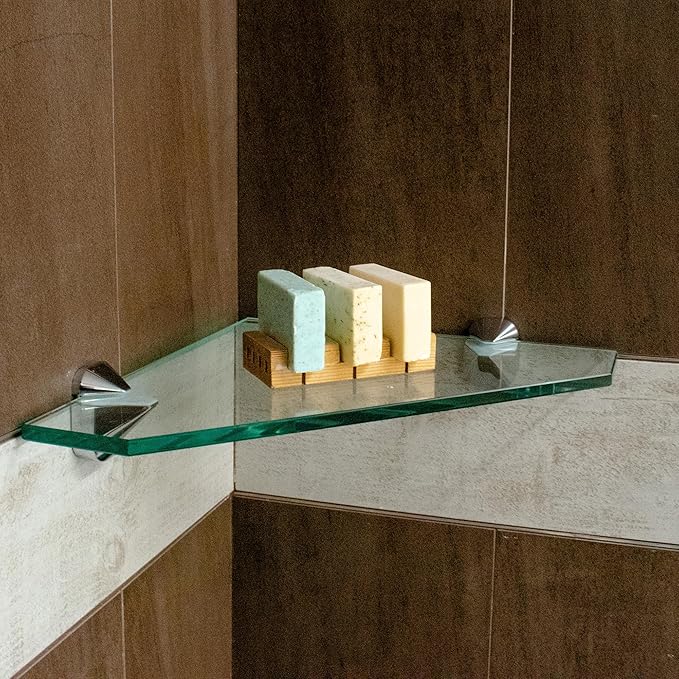 Dulles Glass 8" x 8" Pentagon Glass Corner Shelf - Shelf Only - Tempered - 3/8" Thick - Flat Polished Glass