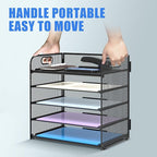 Supeasy 2 Pack 5-Tier Desk Organizer with Handle Mesh Desk File/Paper Organizer Letter Tray for Office, School and Home Easy Installation, Black