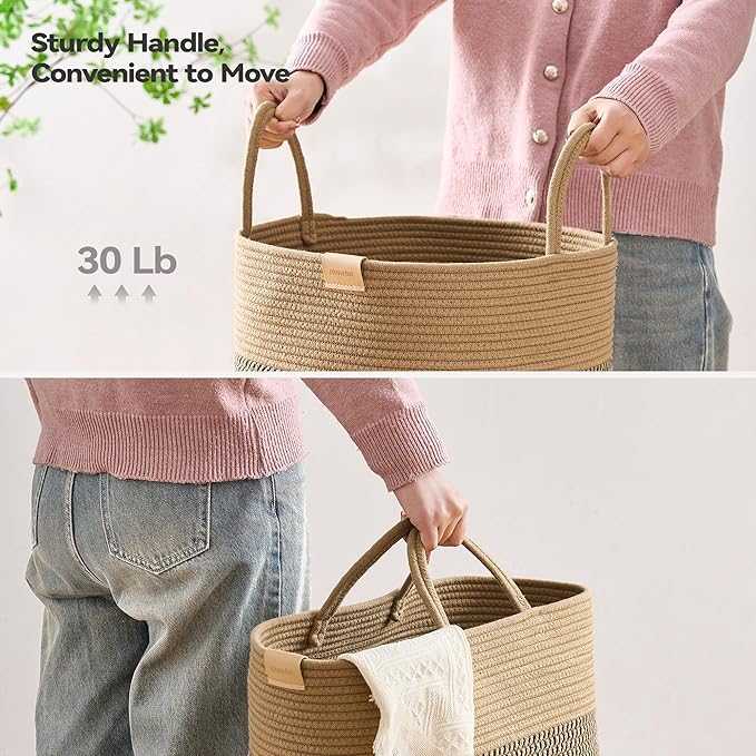 Laundry Hamper 95L,Large Laundry Basket for Clothes,Decorative Storage Basket for Blankets,Cotton Rope Woven basket for bedroom,Dark Brown