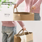 Laundry Hamper 95L,Large Laundry Basket for Clothes,Decorative Storage Basket for Blankets,Cotton Rope Woven basket for bedroom,Dark Brown