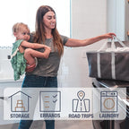 CleverMade Collapsible Laundry Tote 2-Pack (50L) – Foldable Carry-All Storage Bin for Laundry, Car Trunk, RV, Dorm & Home Organization - Charcoal