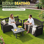 Greesum 80 Gallon Storage Bench Outdoor Deck Box with Armrest, Patio Furniture,Lockable, Waterproof and UV Resistant, Suitable for Garden, Pool, Brown