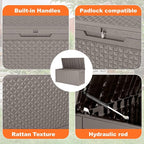 110 Gallon Outdoor Storage Box,Large Waterproof Resin Deck Box,Lockable Storage Container with Reinforced Support for Patio Cushions,Garden Tools,UV-Resistant(Grey,110Gallon)