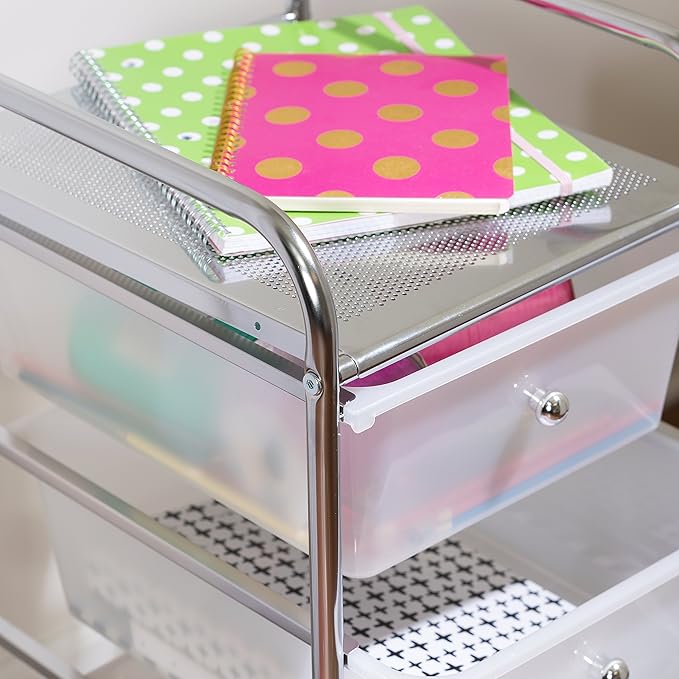 Honey-Can-Do 3-Drawer Plastic Storage Cart on Wheels,Silver