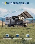 Garvee 20x25 ft Metal Carport Kit, 120° Steep-Pitch Vertical Roof for Snow Shedding, 173" High-Clearance RV & Tractor Shelter, Heavy-Duty 2 Cars Car Port with Reinforced Frame