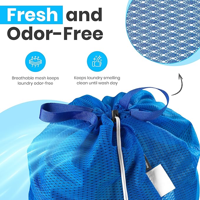 Handy Laundry Mesh Laundry Bags 2-Pack – Extra Large, Heavy Duty, Machine Washable with Handles and Shoulder Strap for College Dorm, Travel, Bedding, Clothes Storage, Blue