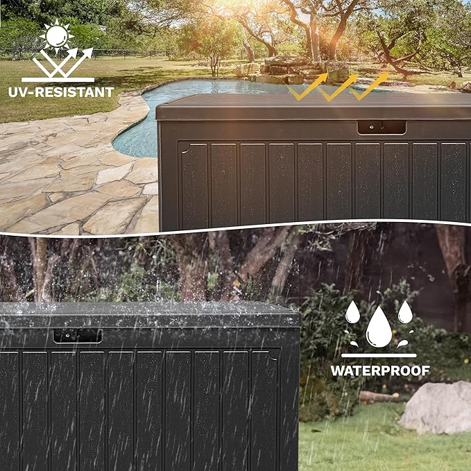 DWVO 90 Gallon Double-Wall Deck Box, Large Resin Outdoor Storage Box, Lockable & Waterproof, Double as Seating, 450lbs Capacity (Black)