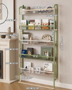 UMDONX Behind The Door Bathroom Shelf Narrow 5-Tier, Space-Saving Slim Storage Shelf Narrow Shelving Unit for Bathroom and Kitchen White+Green