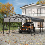 PeakPursuit Metal Carport, 13x26 FT Outdoor Car Port Canopy with Galvanized Steel Roof and Reinforced Base, Heavy Duty Garage Car Shelter Shade for SUV, Truck, Boats