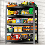 Garage Shelving, 72" H x 45" W Heavy Duty Metal Shelves, 5-Tier Shelving Units and Storage, Easy to Assemble, Adjustable, Black, for Garage, Basement, Pantry & Warehouse, 16" D