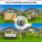JY QAQA 12 x 20 ft Metal Carport, Heavy Duty Carport Canopy with Galvanized Steel Roof, Outdoor Car Tent Metal Garage Shelter for Car, SUV, Trucks and Boats