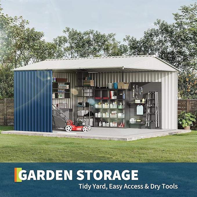 10X12 FT Storage Shed，Lockable Gable Roof Garden Shed with Grid Window, All-Weather Resistant Storage Unit for Bikes, Ladders, Patio Supplies & Garden Essentials