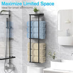 Towel Rack for Bathroom, Wall Mounted Vertical Rolled Towel Storage Organizer Holder with Shelf, Holds Up 6 Large Bath Sheets, Black