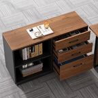 Tribesigns 3 Drawer File Cabinet with 2 Open Shelves, Modern 39" Lateral Filing Cabinet for Letter/Legal Documents, Wooden Office Storage Credenza for Home Office or Business, Brown & Black