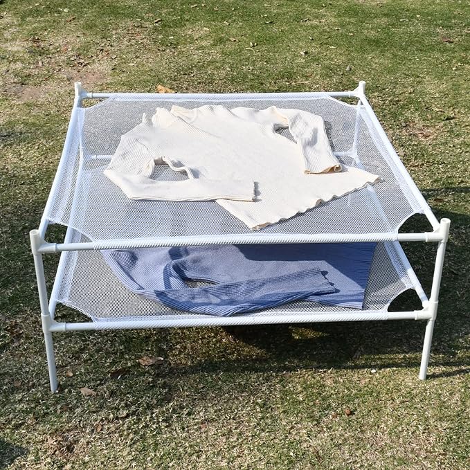 Clothes Drying Rack, 2-Layer Sweater Laundry Drying Rack Flat, Mesh Drying Rack Clothing for Indoor & Outdoor, White
