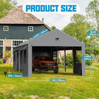 Carports Canopy Heavy Duty, Portable Garage with Sidewalls and Side Doors (13x25, Grey)