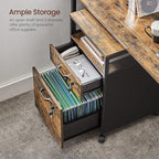VASAGLE File Cabinet, Mobile Filing Cabinet on Wheels, for Home Office, 2 Lockable Drawers, for A4, Letter-Size Hanging File Folders, Open Shelf, Steel Frame, Rustic Brown and Ink Black UOFC077B01
