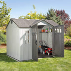 Lifetime 10×8 Ft. Outdoor Storage Shed, Dual‑Wall HDPE with Steel‑Reinforced Structure, Side‑Entry Doors with Windows, Skylight, Screened Vents, Adjustable Shelves, Slip‑Resistant Floor, UV‑Protected