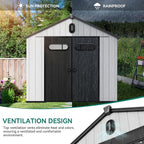 YITAHOME 8x10ft Resin Storage Shed, Extra Thick Outdoor Plastic Garden Storage Unit with Oval Vision Windows & Lockable Doors, 16mm Heavy Duty Waterproof Tool Sheds with Floor for Lawn Equipment, Gray