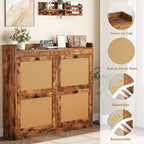 GarveeHome Shoe Cabinet Rattan with 4 Flip Drawers, Wooden Freestanding Shoe Organizer with Adjustable Shelves, Shoe Storage for Entryway, Closet, Hallway