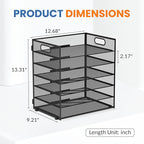 Daltack 6 Tier Paper Organizer for Desk, Paper Letter Tray Organizer for Desks, Mesh Desk File Organizers with Handle for Office, Home, School, Black