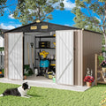 IRONCK 10x8FT Outdoor Storage Shed with Breathable Vent, Galvanized Steel Metal Tool Shed with Lockable Doors for Yard Bins/Generator/Wheelbarrow Garden Storage, Brown