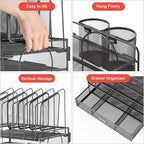 Marbrasse Desk Organizer with Drawer, 4-Tier Mesh File Organizer with 5 Vertical File Holders and 2 Pen Holders, Multifunction Desktop Organizer,Desk Organizers and Accessories for Home Office