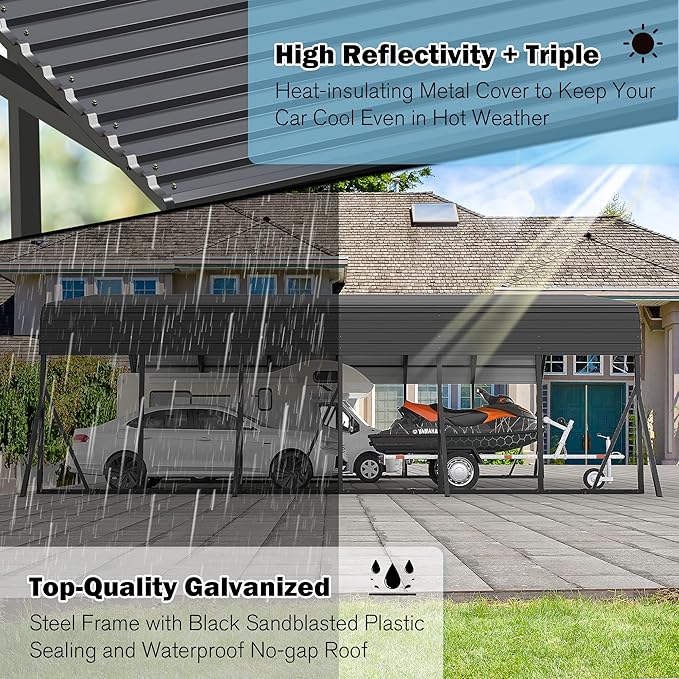 20’X30’ Heavy Duty Carport Canopy for 2 Car, Metal Car Port Garage with Galvanized Steel Roof and Reinforced Stable Triangle Frame Base, Large Car Tent Shelter for Car, Pickup, Tractor, Boat