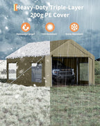 GarveeLife 10x20 ft Portable Garage, Car Port with 200 g PE Tarp Cover, with Front & Rear Roll-Up Doors and 4 Windows, for Temporary Paint Booth, Boats&Pickups Shed, and Event Shelter, Khaki