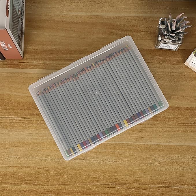 BTSKY Clear Plastic Storage Box with Flap Lid, Multipurpose Craft Organizers and Storage Box Art Supply Storage Organizer Plastic Sewing Box for Beads Pencils Notebooks, 4 Pack Medium