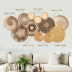 Laquedecraft Set 12 Boho Wicker Rattan Plate Basket Set For Décor Hanging Wall | Large Woven Farmhouse Rustic Bohemian Art Baket Hangings For Decorative Home, Bedroom, Living Room, Kitchen, Bathroom (Classic, 12)