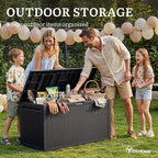 YITAHOME 90 Gallon Large Outdoor Deck Box, Lockable Waterproof Resin Storage Box with Handles, Weatherproof & UV Resistant, Patio Garden Tool Container for Outdoor Furniture, Black