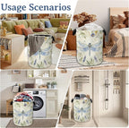 Vintage Dragonfly Laundry Basket,Foldable Waterproof Oxford Cloth Tote Bag Flower Plant Vintage Laundry Hamper with Handles,20.8"x16" Clothes Storage Bucket Organizer for Laundry Room Bathroom Bedroom