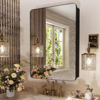 Medicine Cabinet with Mirror 20x26 Inch, Black Aluminum Bathroom Mirror Cabinet with Storage, 8 Adjustable Shelves Including 2 Anti-Tip Acrylic Boards, Recessed or Surface Mount, Soft Close