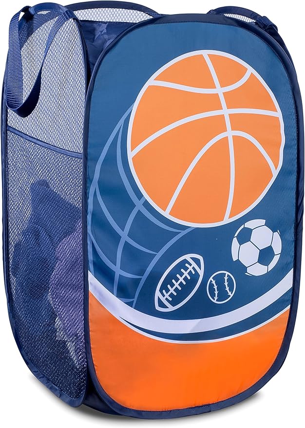 Handy Laundry Collapsible Mesh Pop Up Laundry Hamper with Side Pocket – Breathable, Space-Saving, Foldable Clothes Basket for Laundry, Storage, Travel, Dorm, Sports, 24 Inch